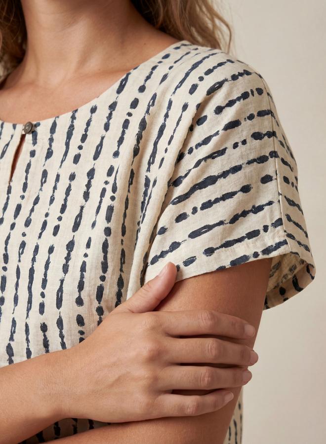 ميش طقم من بيجاما وبلوزة قطن بطبعة مخططة - Image 1